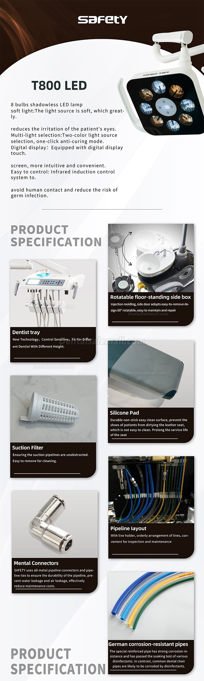 Safety® M8+ New Design Multifunctional Integral Dental Chair Unit with 9 Memories